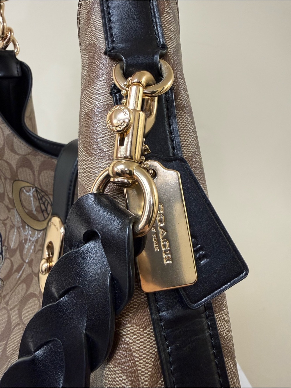 Coach Chelsea Champlain Amber Hobo Shoulder Bag Signature C & Black Leather Trim - Picture 16 of 16